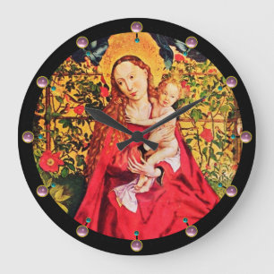 MADONNA OF THE ROSE BOWER ,PINK AMETHYST GEMS LARGE CLOCK