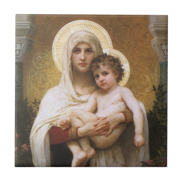 Madonna of the Roses by Bouguereau Ceramic Tile (Front)