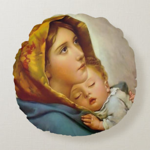 Madonna of the Streets Holy Mary Madonnina Round Cushion