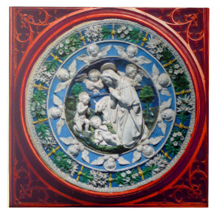 MADONNA WITH CHILD AND ANGELS FLORAL CROWN CERAMIC TILE