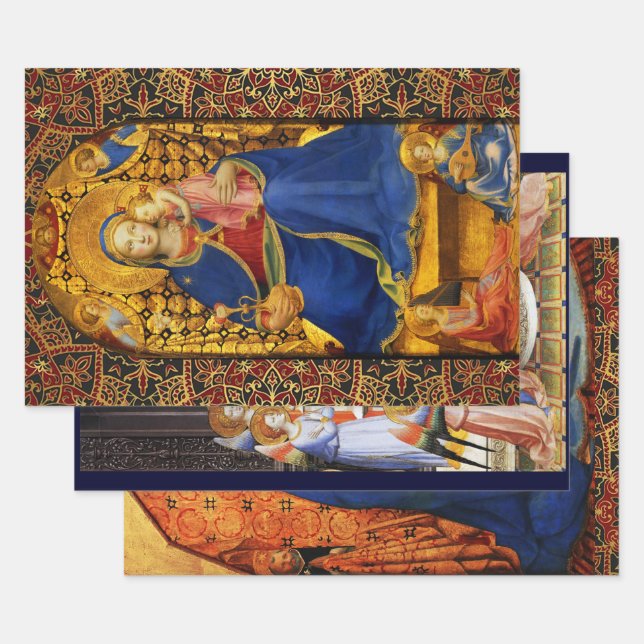 MADONNA WITH CHILD AND ANGELS ,SAINTS Fra Angelico Wrapping Paper Sheet (Set)