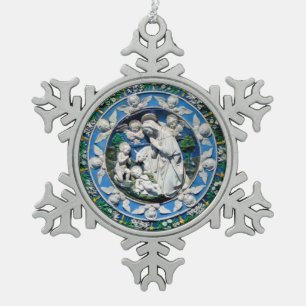 MADONNA WITH CHILD AND ANGELS SNOWFLAKE PEWTER CHRISTMAS ORNAMENT