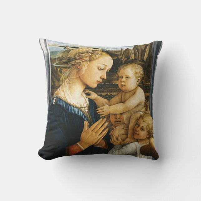 Madonna with child and two Angels, Filippo Lippi Cushion (Front)