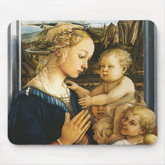 Madonna with child and two Angels, Filippo Lippi Mouse Pad (Front)