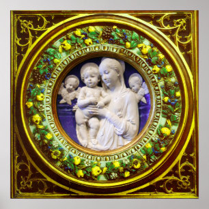 MADONNA WITH CHILD,ANGELS RENAISSANCE FLORAL CROWN POSTER