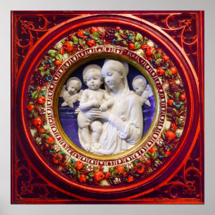 MADONNA WITH CHILD,ANGELS RENAISSANCE FLORAL CROWN POSTER