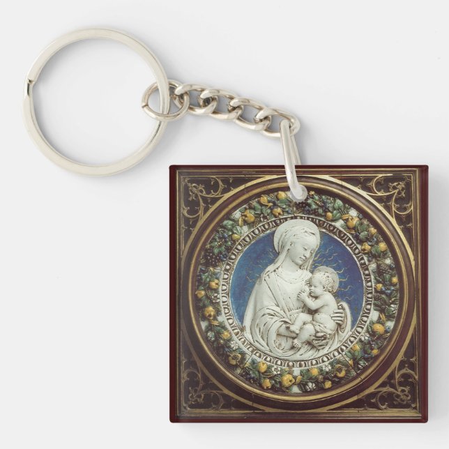 MADONNA WITH CHILD Ave Maria Prayer Parchment Key Ring (Front)