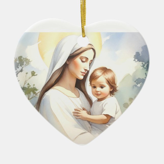Madonna with Child Jesus Ceramic Ornament (Front)