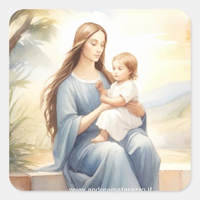 Madonna with Child Jesus Square Sticker (Front)