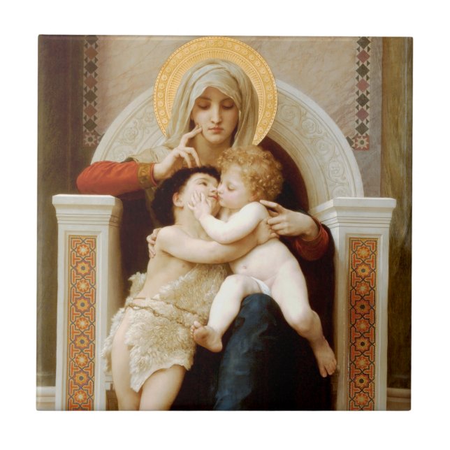 Madonna with child & John the Baptist, Bouguereau Ceramic Tile (Front)