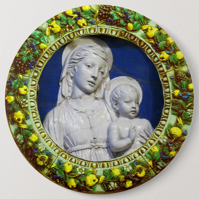 MADONNA WITH CHILD RENAISSANCE FLORAL CROWN 6 CM ROUND BADGE (Front)