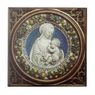 MADONNA WITH CHILD RENAISSANCE FLORAL CROWN TILE