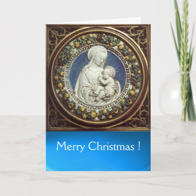 MADONNA WITH CHILD , Round Blue Sapphire Holiday Card (Front)
