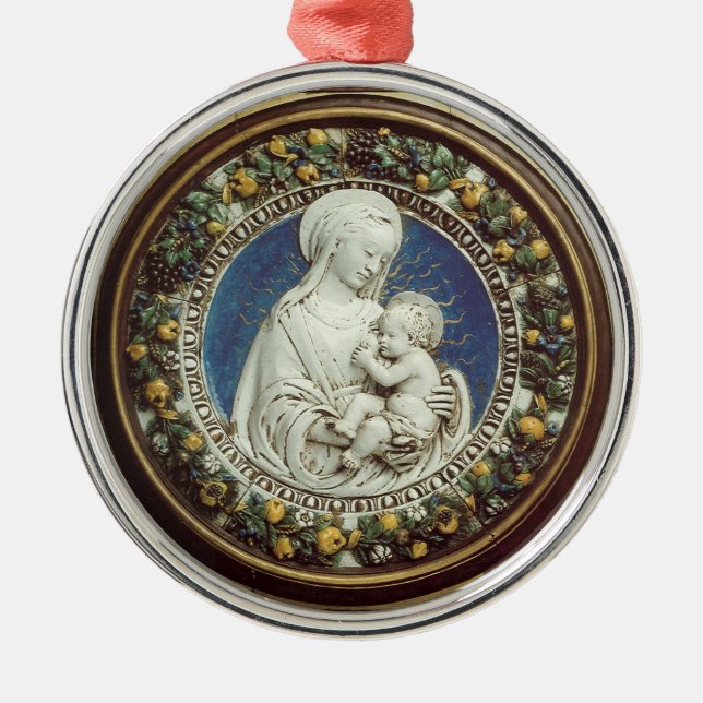 MADONNA WITH CHILD  Round Blue Sapphire Metal Tree Decoration (Front)