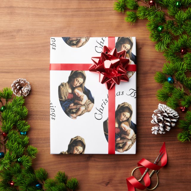 Madonna with Christ Child Customizable White Wrapping Paper (Holiday Gift)