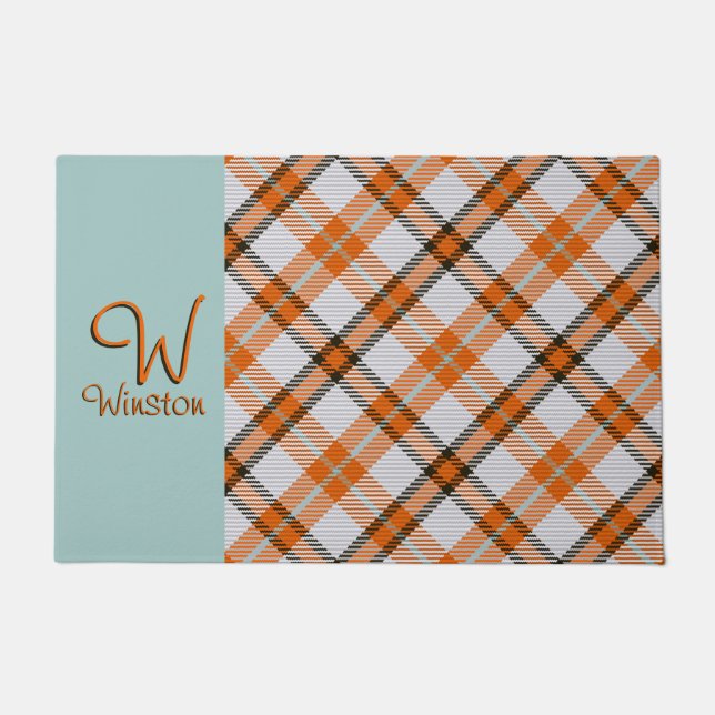 Madras Check Orange Plaid Doormat (Front)