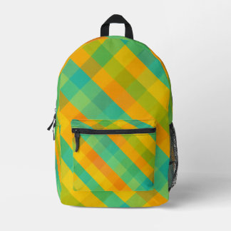 Madras Check Revival – Citrus Diagonal Plaid Backp Printed Backpack
