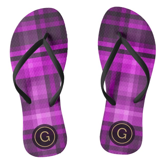 Madras Hot Pink Girly Pattern Custom Monogram Thongs (Footbed)