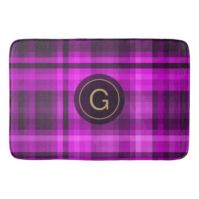 Madras Hot Pink Pattern Initial Personalised Bath Mat (Front)