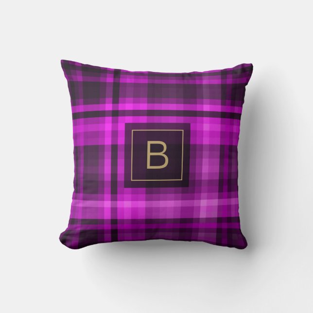 Madras Hot Pink Pattern Monogram Personalised Cushion (Front)