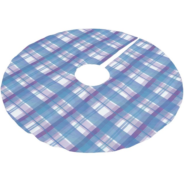 Madras Plaid Blue and Purple Brushed Polyester Tree Skirt (Angled)