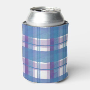 Madras Plaid Blue and Purple Can Cooler