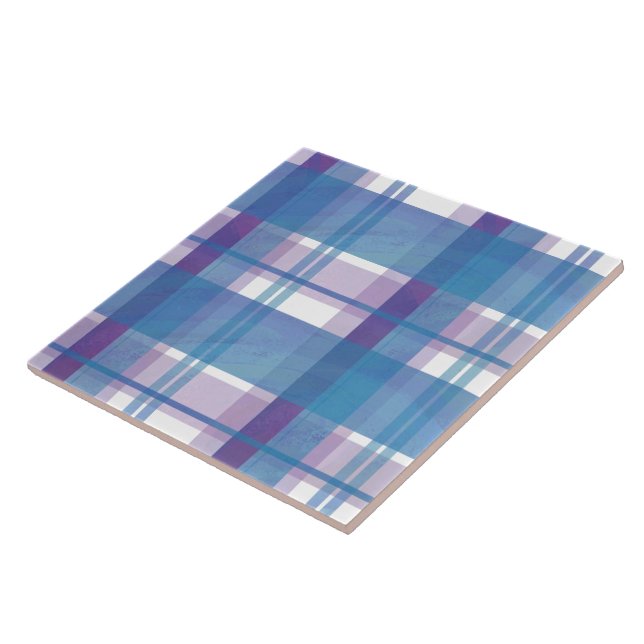 Madras Plaid Blue and Purple Ceramic Tile (Side)