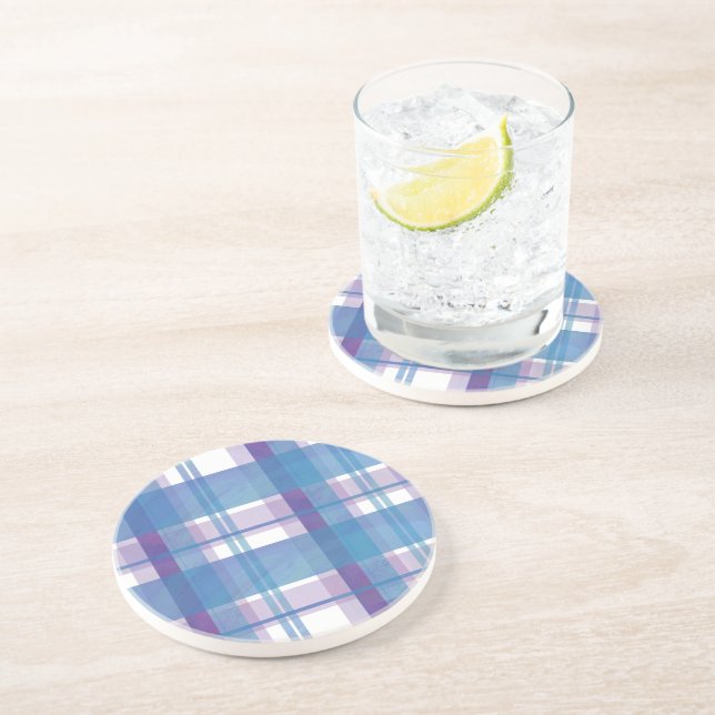 Madras Plaid Blue and Purple Coaster (Side)