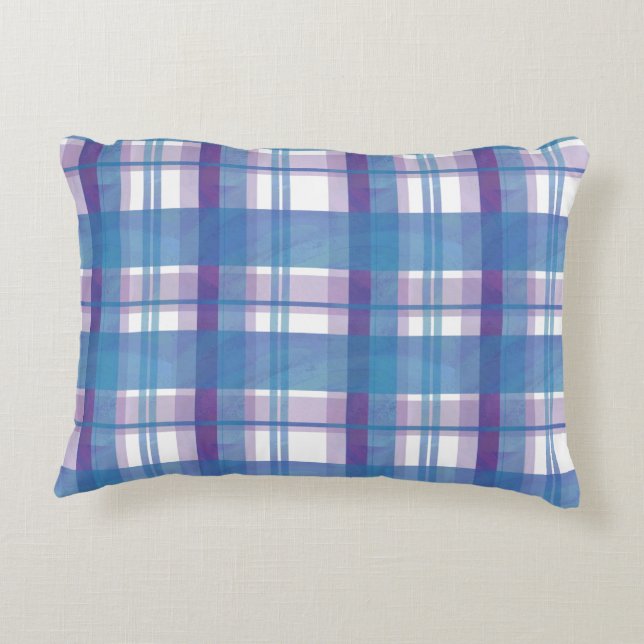 Madras Plaid Blue and Purple Decorative Cushion (Back)
