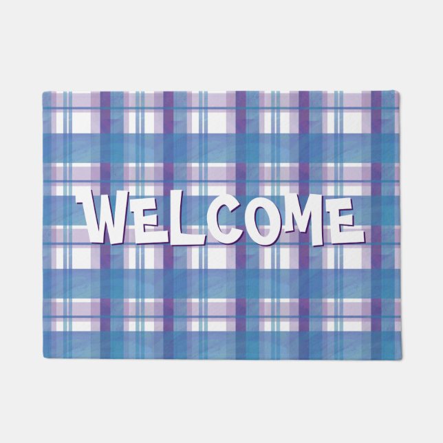 Madras Plaid Blue and Purple Doormat (Front)