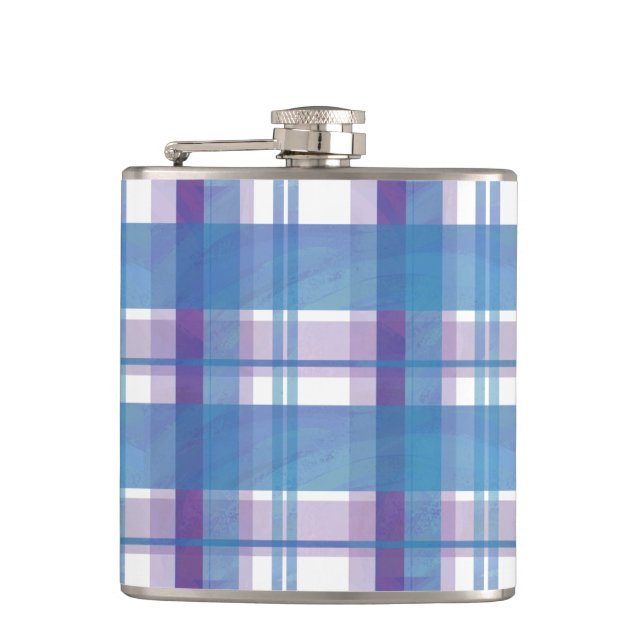 Madras Plaid Blue and Purple Hip Flask (Front)
