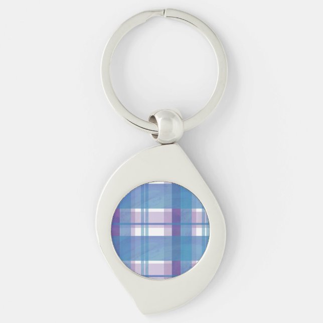 Madras Plaid Blue and Purple Key Ring (Front)