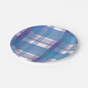 Madras Plaid Blue and Purple Paper Plate