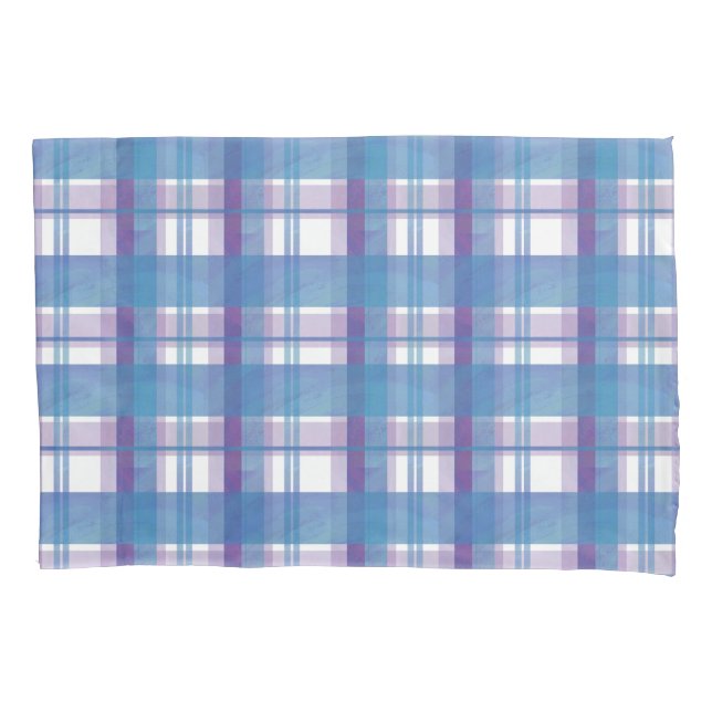 Madras Plaid Blue and Purple Pillowcase (Front)