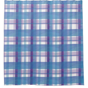 Madras Plaid Blue and Purple Shower Curtain