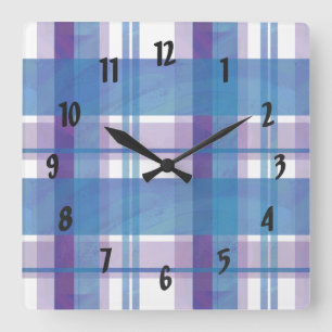 Madras Plaid Blue and Purple Square Wall Clock