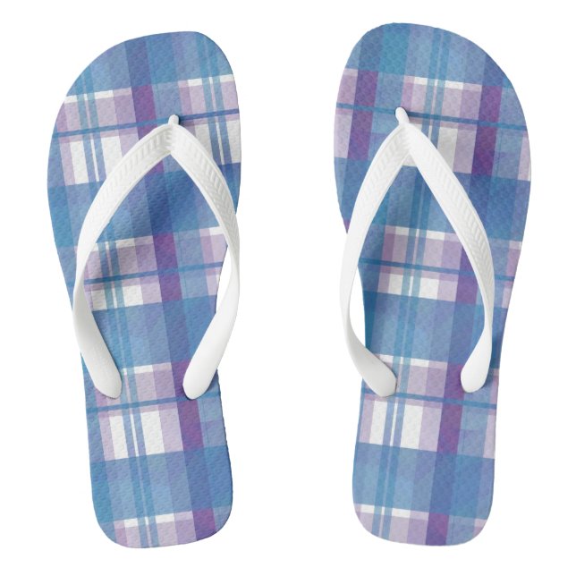 Madras Plaid Blue and Purple Thongs (Footbed)