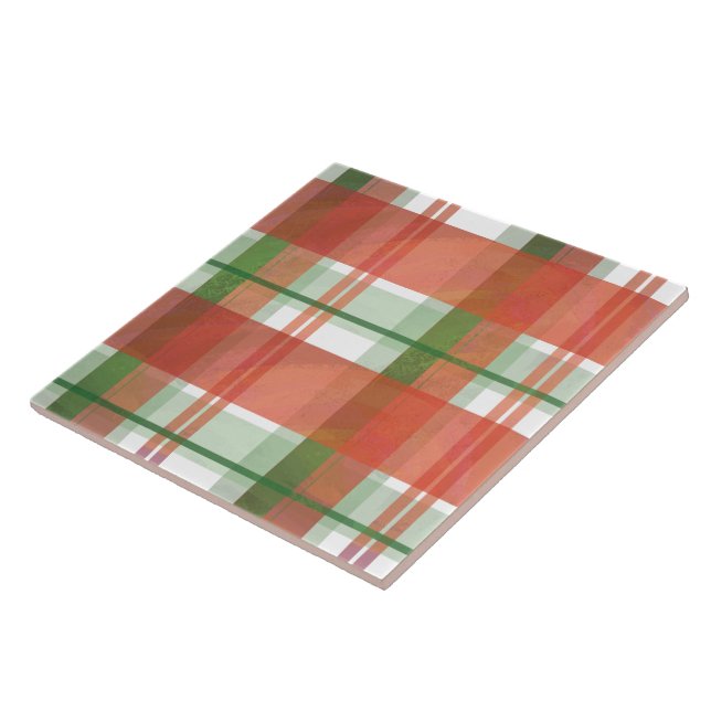 Madras Plaid Christmas Ceramic Tile (Side)