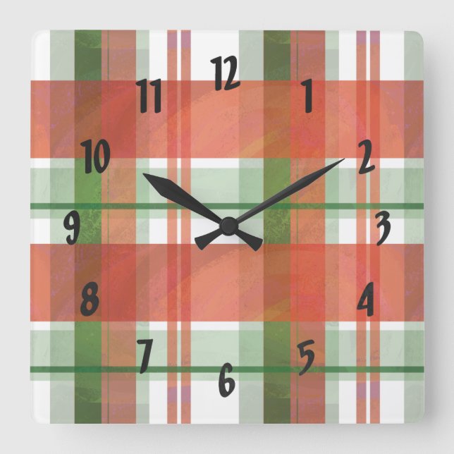 Madras Plaid Christmas Square Wall Clock (Front)
