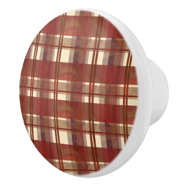 Madras Plaid Fall Red Ceramic Knob (Right)