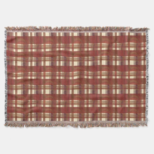 Madras Plaid Fall Red Throw Blanket (Front)