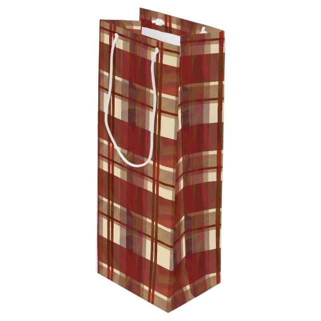 Madras Plaid Fall Red Wine Gift Bag (Front Angled)
