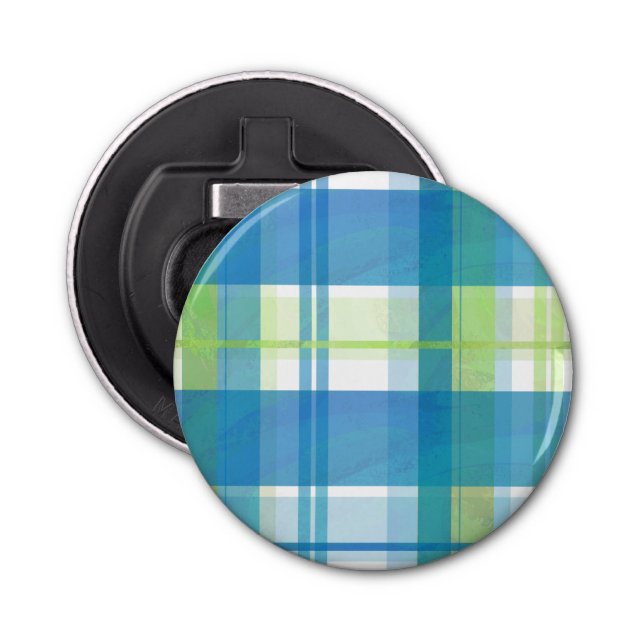Madras Plaid Green and Blue Bottle Opener (Front)