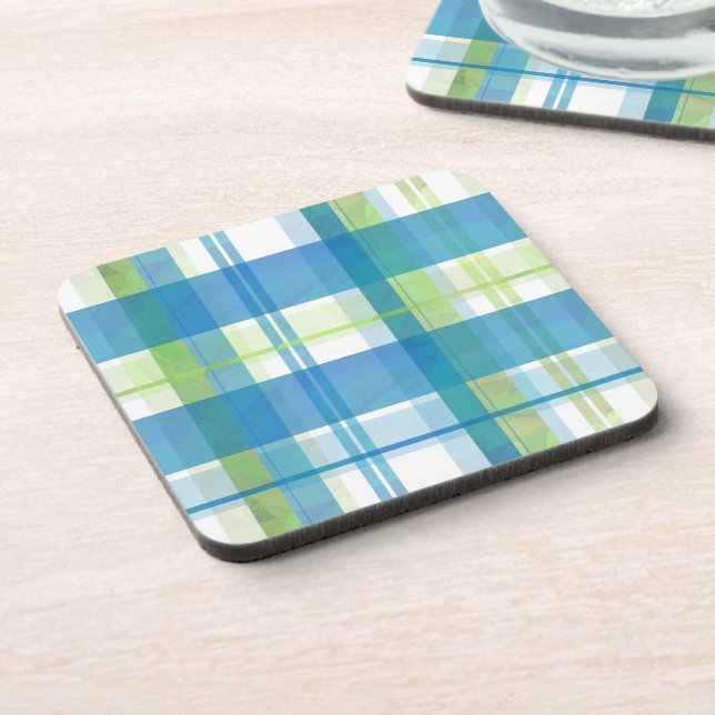 Madras Plaid Green and Blue Coaster (Left Side)