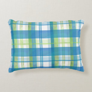 Madras Plaid Green and Blue Decorative Cushion