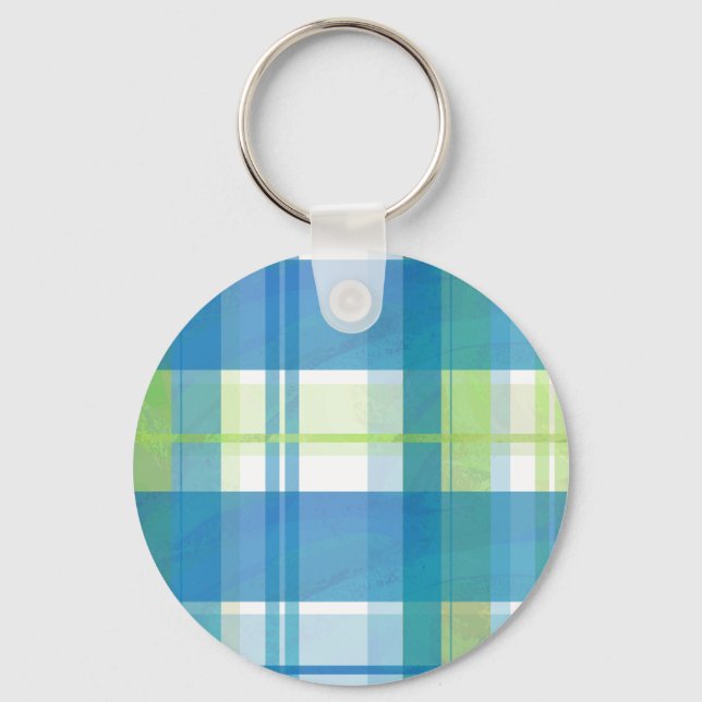 Madras Plaid Green and Blue Key Ring (Front)