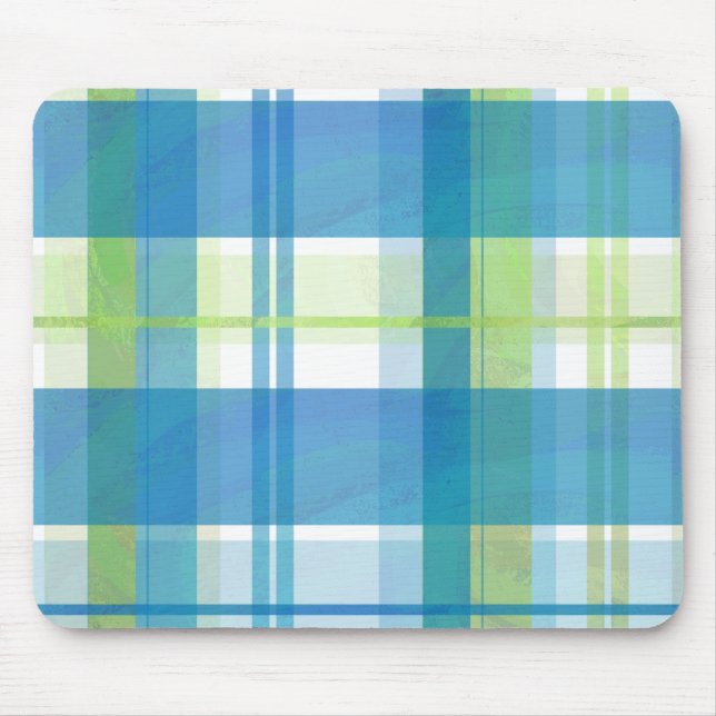 Madras Plaid Green and Blue Mouse Pad (Front)