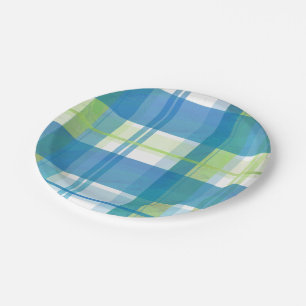 Madras Plaid Green and Blue Paper Plate