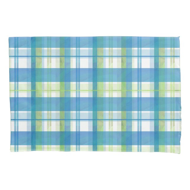 Madras Plaid Green and Blue Pillowcase (Front)