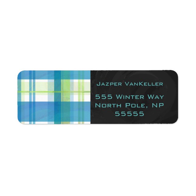 Madras Plaid Green and Blue Return Address Label (Front)